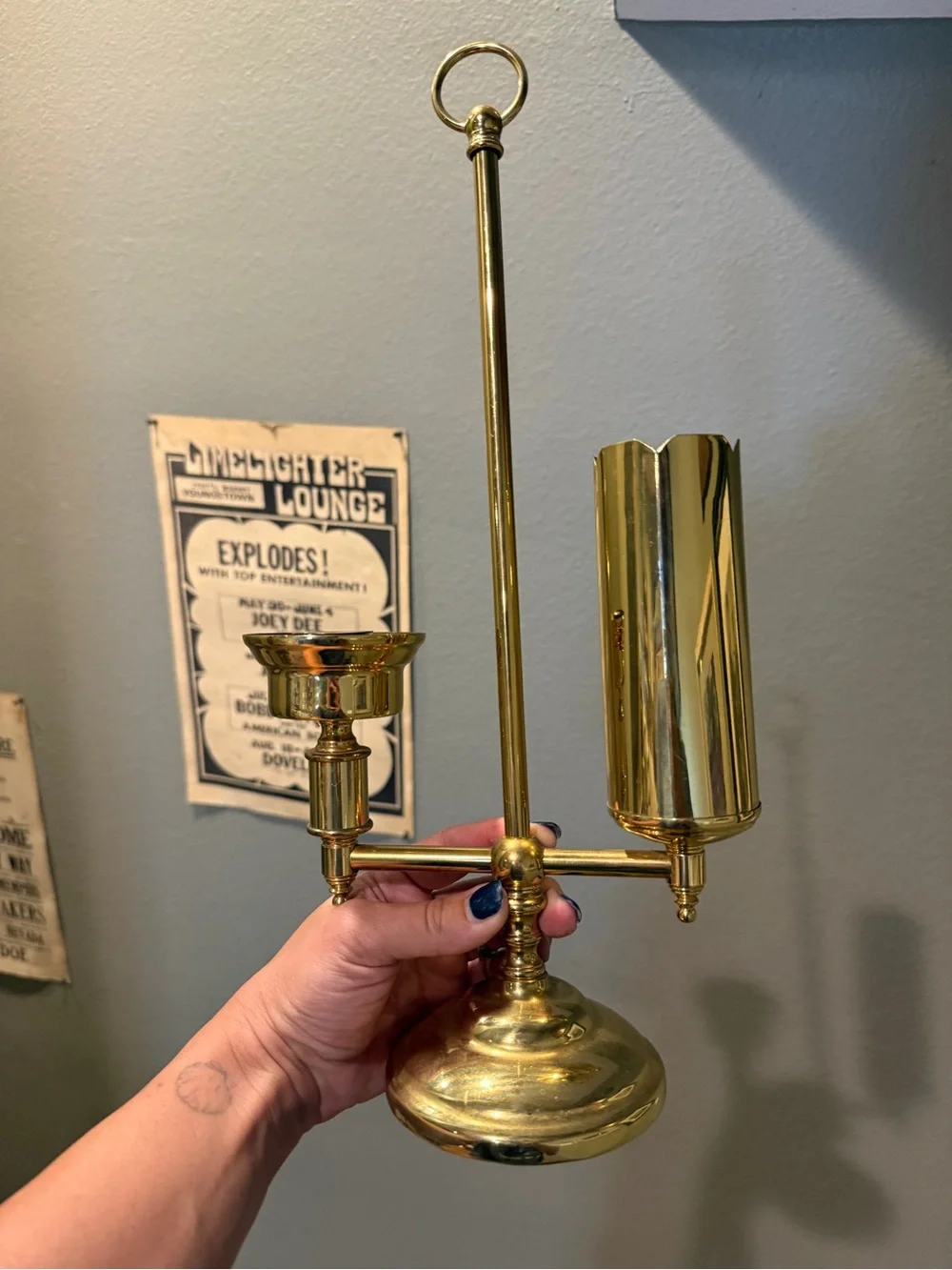 Brass Candle and Snuffer Holder - Polished Gold Finish